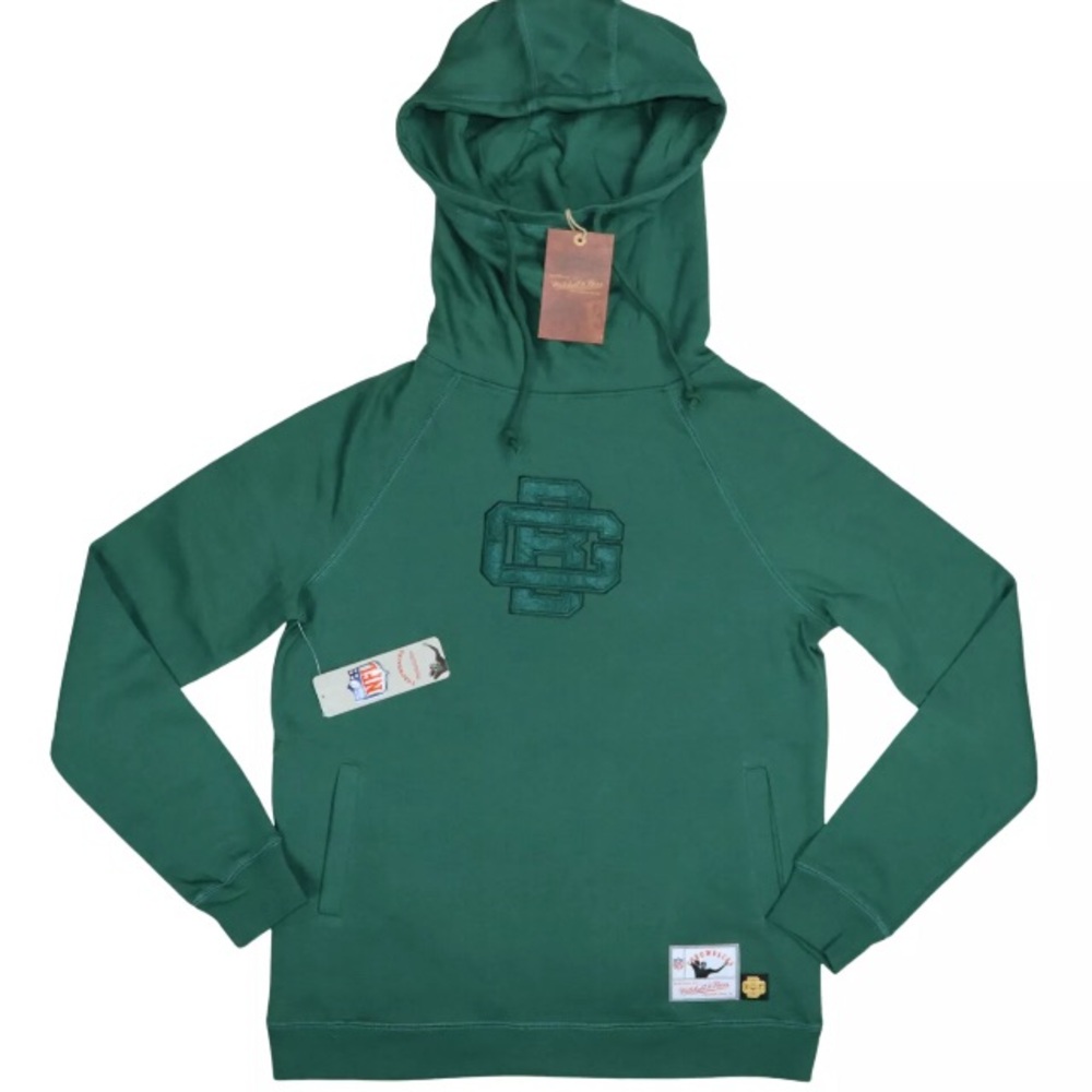 NWT Green Bay Packers Women's Small Mitchell & Ness Flunnel Neck Fleece Hoodie